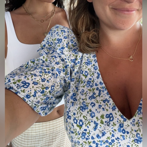 French Connection Birch Puff Sleeve Poplin Dress in Blue Floral - Picture 3 of 3